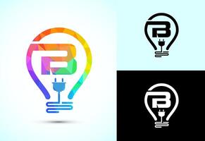 Initial alphabet B with an electric bulb and plug. Electricity logo design template low poly style vector