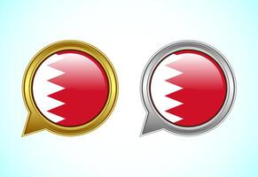 Bahrain flag speech bubble. Speaking flag icon in gold and silver color vector