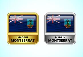 Made in Montserrat label icon in gold and silver color. Flag icon set for business vector