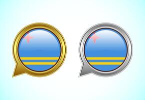 Aruba flag speech bubble. Speaking flag icon in gold and silver color vector