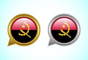Angola flag speech bubble. Speaking flag icon in gold and silver color vector