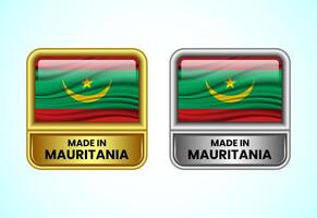 Made in Mauritania label icon in gold and silver color. Flag icon set for business vector