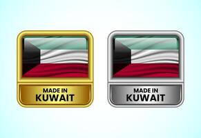 Made in Kuwait label icon in gold and silver color. Flag icon set for business vector