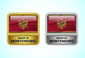 Made in Montenegro label icon in gold and silver color. Flag icon set for business vector