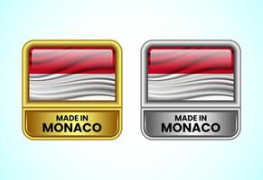 Made in Monaco label icon in gold and silver color. Flag icon set for business vector