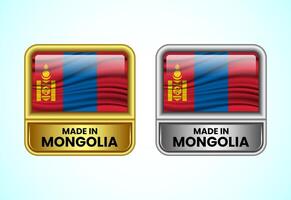 Made in Mongolia label icon in gold and silver color. Flag icon set for business vector