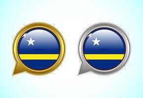 Curacao Free State flag speech bubble. Speaking flag icon in gold and silver color vector