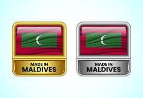 Made in Maldives label icon in gold and silver color. Flag icon set for business vector