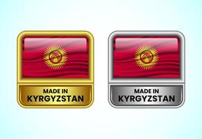 Made in Kyrgyzstan label icon in gold and silver color. Flag icon set for business vector