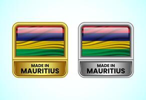 Made in Mauritius label icon in gold and silver color. Flag icon set for business vector