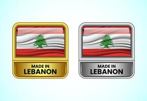 Made in Lebanon label icon in gold and silver color. Flag icon set for business vector