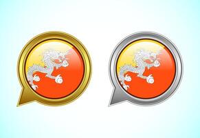 Bhutan flag speech bubble. Speaking flag icon in gold and silver color vector