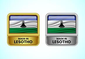 Made in Lesotho label icon in gold and silver color. Flag icon set for business vector