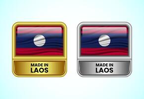 Made in Laos label icon in gold and silver color. Flag icon set for business vector