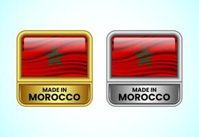 Made in Morocco label icon in gold and silver color. Flag icon set for business vector