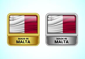 Made in Malta label icon in gold and silver color. Flag icon set for business vector