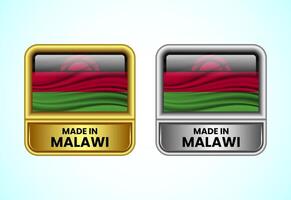 Made in Malawi label icon in gold and silver color. Flag icon set for business vector