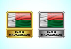 Made in Madagascar label icon in gold and silver color. Flag icon set for business vector