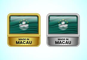 Made in Macau label icon in gold and silver color. Flag icon set for business vector