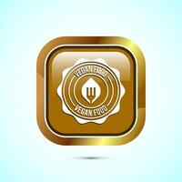 Vegan food icon design illustration. Bio, Ecology, Organic logos and label. Vegan food diet icon. Gold Color Square Button Design vector