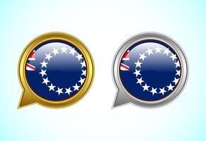 Cook Islands flag speech bubble. Speaking flag icon in gold and silver color vector