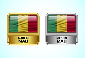 Made in Mali label icon in gold and silver color. Flag icon set for business vector