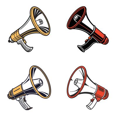 Megaphone flat Icon Set in Various Styles and Colors for Marketing, Advertising, and Announcements