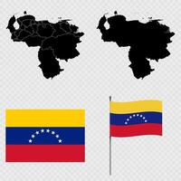 Set of maps, flag and flagpole of Venezuela. illustration. vector