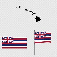 Set of map and map with province, flag and flagpole of Hawaii state. illustration. vector