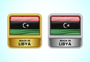 Made in Libya label icon in gold and silver color. Flag icon set for business vector