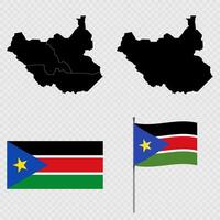 Set of map with administrative division, flag and flagpole of South Sudan. illustration. vector