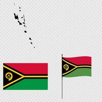 Set of maps, flag and flagpole of Vanuatu. illustration. vector