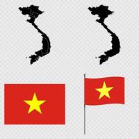 Set of maps, flag and flagpole of Vietnam. illustration. vector