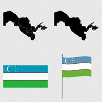 Set of maps, flag and flagpole of Uzbekistan. illustration. vector