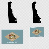 Set of map and map with province, flag and flagpole of Delaware state. illustration. vector