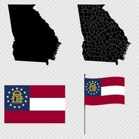 Set of map and map with province, flag and flagpole of Georgia state. illustration. vector