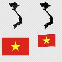 Set of maps, flag and flagpole of Vietnam. illustration. vector