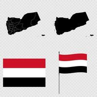 Set of maps, flag and flagpole of Yemen. illustration. vector