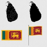 Set of map with administrative division, flag and flagpole of Sri Lanka. illustration. vector