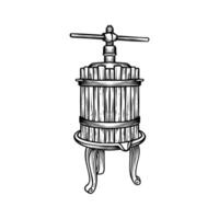 black and white illustration of a traditional wine press vector