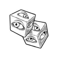 black and white illustration of a dice with many eyes vector