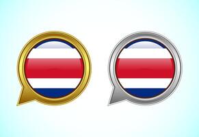 Costa Rica flag speech bubble. Speaking flag icon in gold and silver color vector