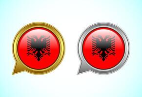Albania flag speech bubble. Speaking flag icon in gold and silver color vector