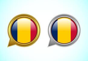Chad flag speech bubble. Speaking flag icon in gold and silver color vector