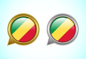 Congo flag speech bubble. Speaking flag icon in gold and silver color vector