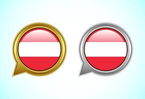 Austria flag speech bubble. Speaking flag icon in gold and silver color vector