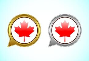 Canada flag speech bubble. Speaking flag icon in gold and silver color vector
