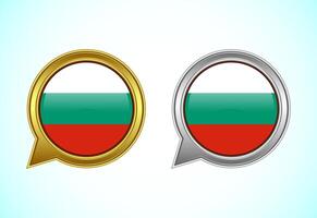 Bulgaria flag speech bubble. Speaking flag icon in gold and silver color vector