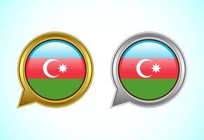 Azerbaijan flag speech bubble. Speaking flag icon in gold and silver color vector