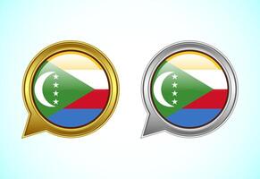 Comoros flag speech bubble. Speaking flag icon in gold and silver color vector